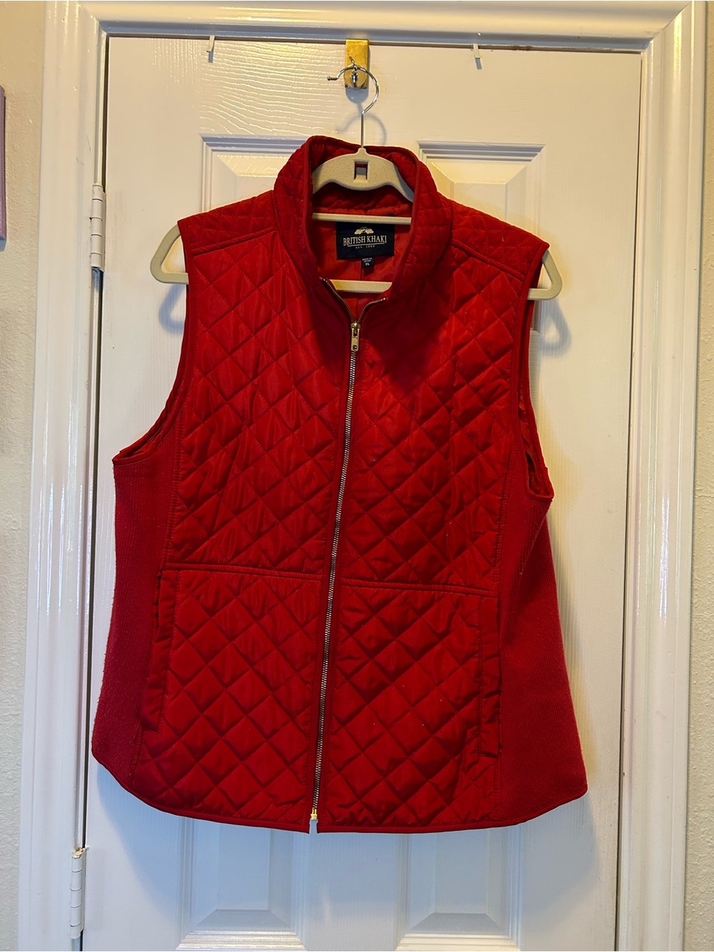 Vintage British Khaki Red Quilted Vest - Women's
